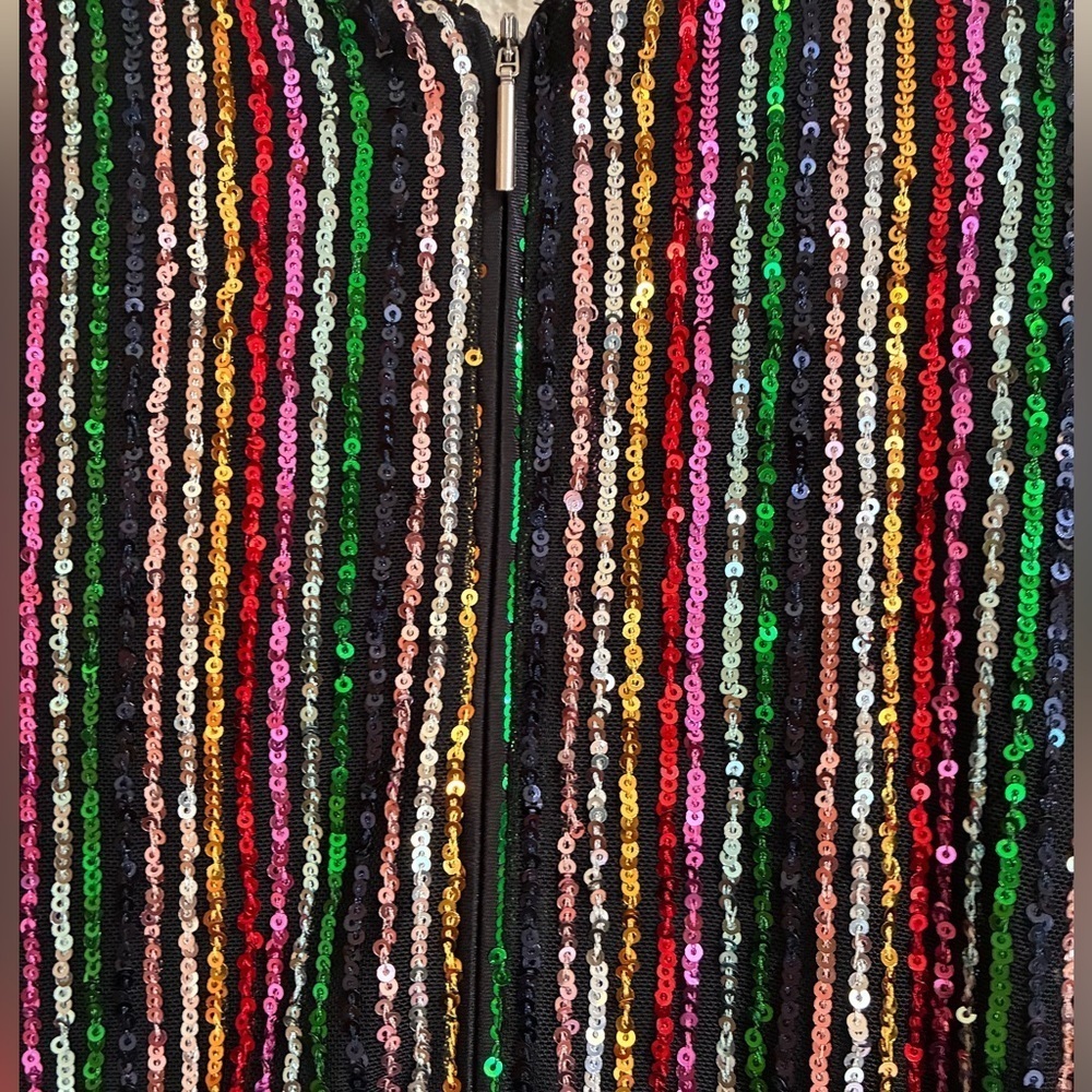 Saylor - Black & Metallic Rainbow Sequin Striped Long Sleeve Dress Sz XS - Picture 9 of 9